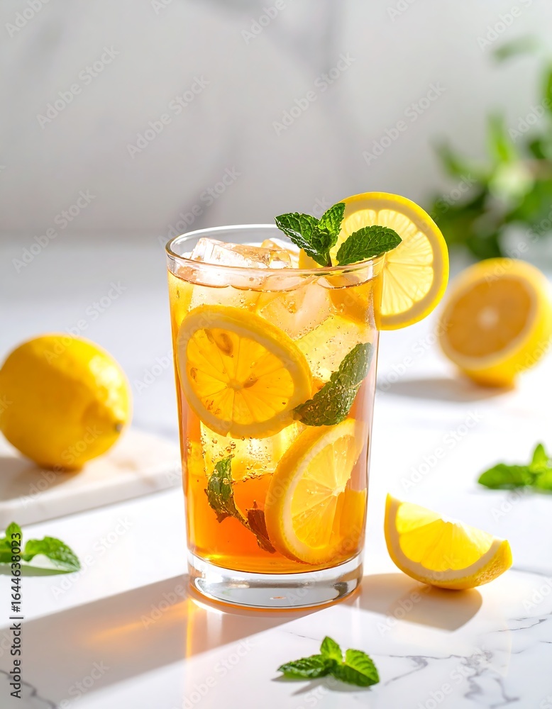 Fototapeta premium Refreshing Iced Tea with Lemon and Mint