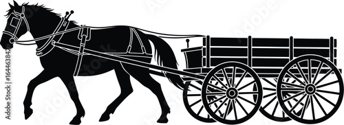 Vintage horse-drawn cart silhouette, a vector illustration of a historical farm vehicle for graphic design and artistic projects