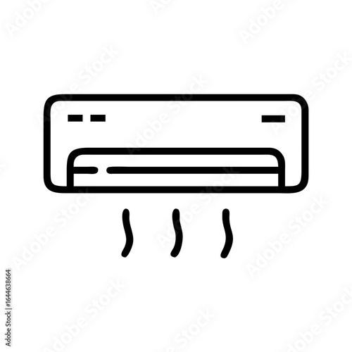 Illustration of a wall-mounted air conditioning unit emitting cool air, with simple and clean lines.