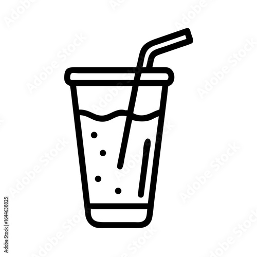 A simplistic outline of a beverage cup with a straw and bubbles, symbolizing refreshment.