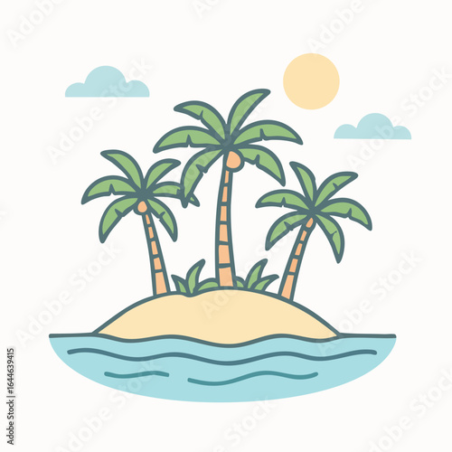 Tropical Island with Palm Trees Illustration.