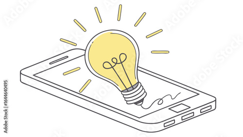 Illustration of a smartphone with a glowing light bulb on the screen, symbolizing innovation and ideas.