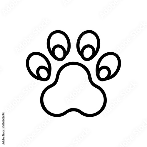 Simple outline of a paw print on a white background, representing a domesticated animal.