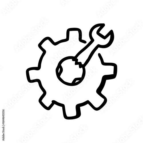 An icon depicting a gear with a wrench inside, symbolizing tools, mechanics, and engineering concepts.