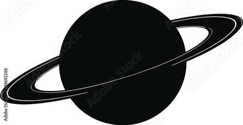 Black Silhouette of Ringed Planet Resembling Saturn with White-Outlined Rings—Minimalist Space Illustration for Astronomy Printables, Educational Posters, and Cosmic-Themed Wall Art