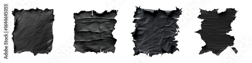 Set of black torn paper textures isolated on transparent background