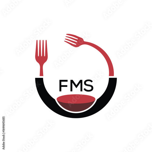 FMS Restaurant and Food Logo with Fork Plate Bowl Icon – Modern Dining and Catering Branding Design. FMS Letter Logo.
