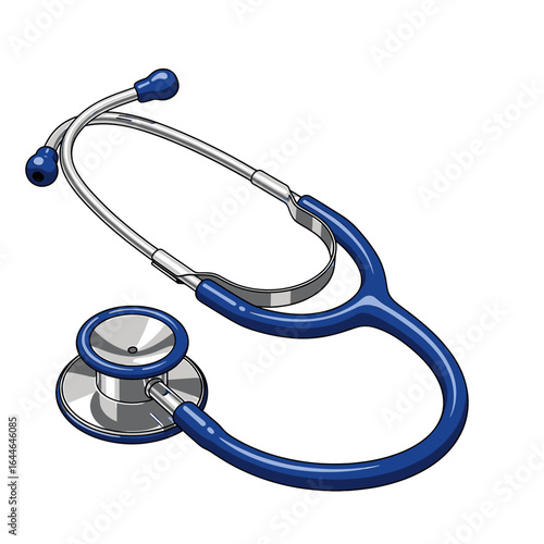 A blue and silver medical stethoscope, a vital tool for healthcare professionals, lies on a white background.