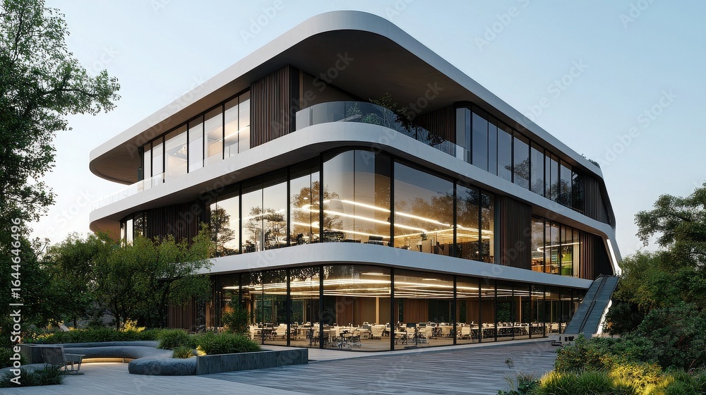 Fototapeta premium Sustainable office building design for energy efficiency urban setting