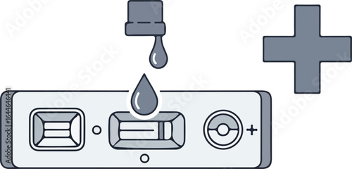 Rapid Antigen Test Illustration with Dropper and Positive Result.