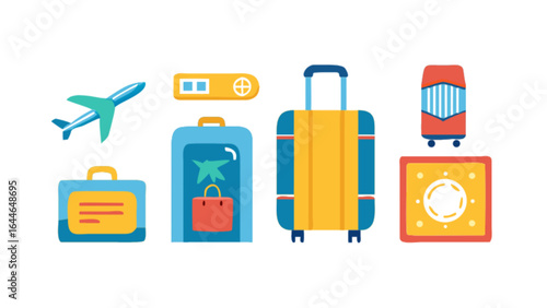 Travel luggage and airplane vector illustration for vacation trip and holiday planning concept design