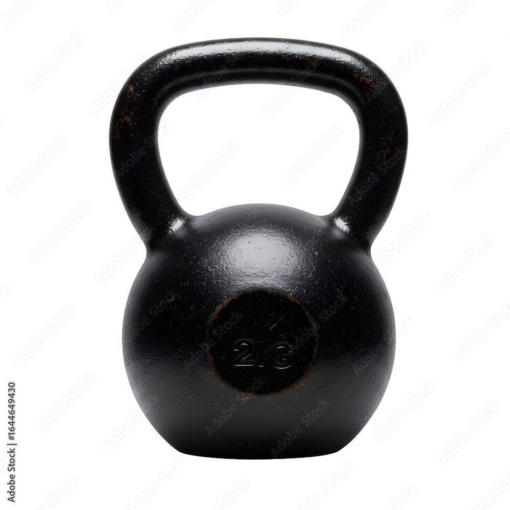 Fototapeta premium Black kettlebell isolated on black background, perfect for fitness, strength training, and gym workouts