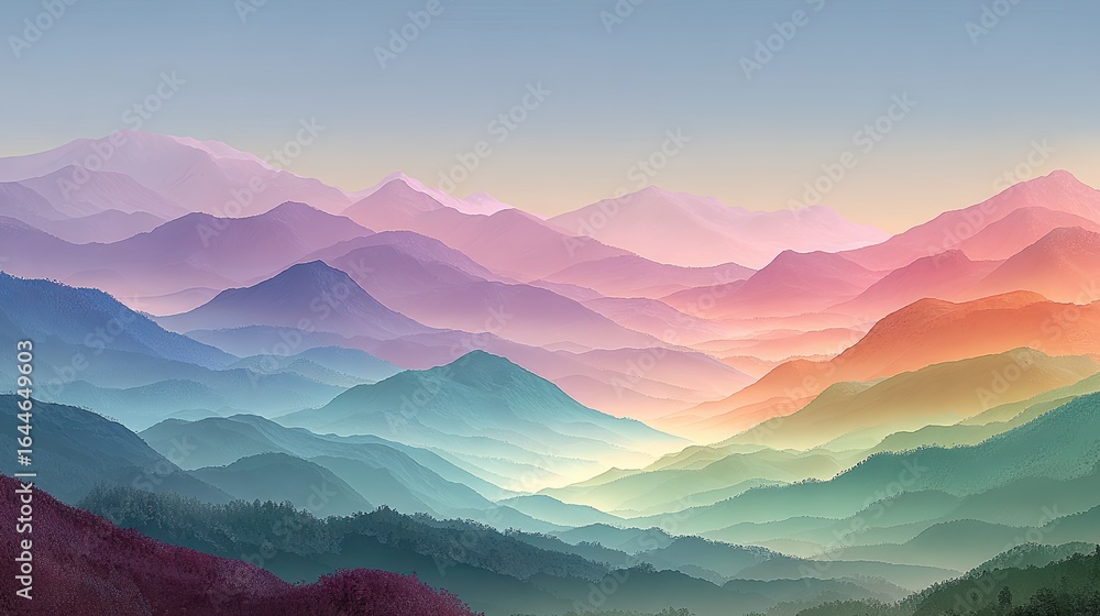 Fototapeta premium Colorful mountain range vista, soft hues