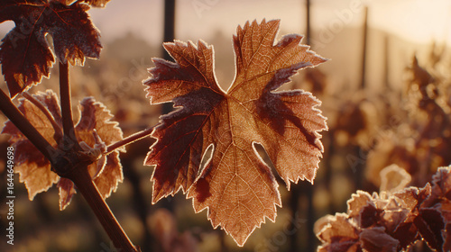 Autumn Morning Frost Leaf Vineyard Sunset Nature Pastel Colors Serene Tranquil Organic Farm Scenery Macro Grape Rural Agriculture Seasonal Growth Landscape Silhouette Outdoors Gardening Background