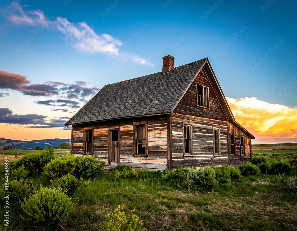 Abandoned farmhouse at sunset Abandoned farmhouse at sunset