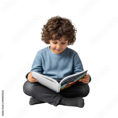 little boy reading a book