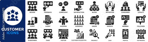 Customer icon collection set. Containing client, buyer, consumer, shopper, audience, visitor icon. Simple glyph vector illustration.