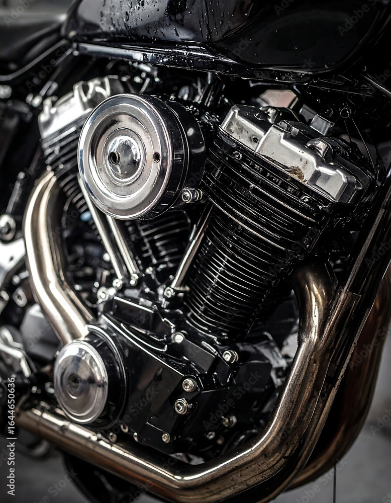 Fototapeta premium Close-up of a gleaming, meticulously maintained motorcycle engine