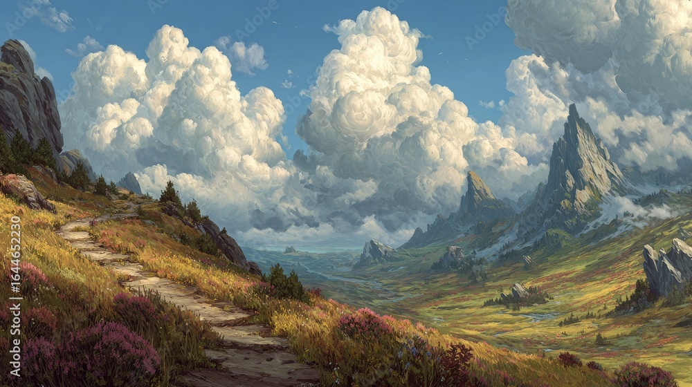 Naklejka premium Mountain path leading to valley