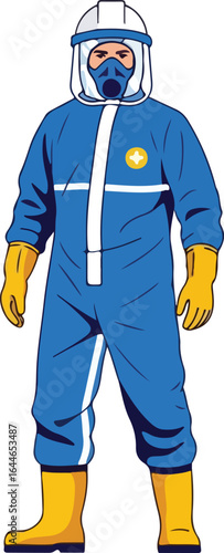 Vector Illustration of Protective Hazmat SuitWearing Person.