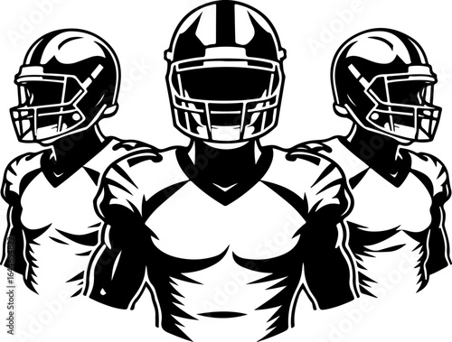 American Football Players Illustration in Black and White Style