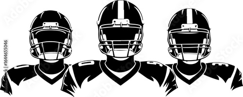 American Football Players Illustration in Black and White Style