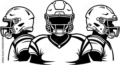 American Football Players Illustration in Black and White Style