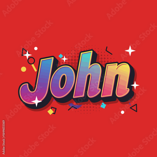 High-resolution vector illustration of the word John in a vibrant neon color palette pop art style.