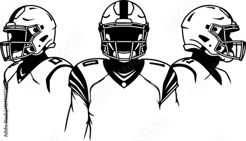 "American Football Team Illustration – Three Players in Uniform"
