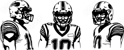 "American Football Team Illustration – Three Players in Uniform"