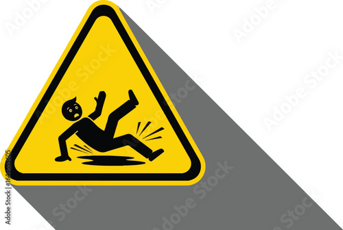 Yellow Triangle Warning Sign Person Slipping on Wet Floor.