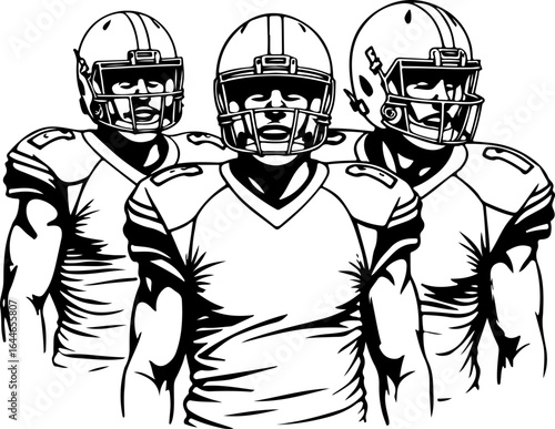 "American Football Team Illustration – Three Players in Uniform"