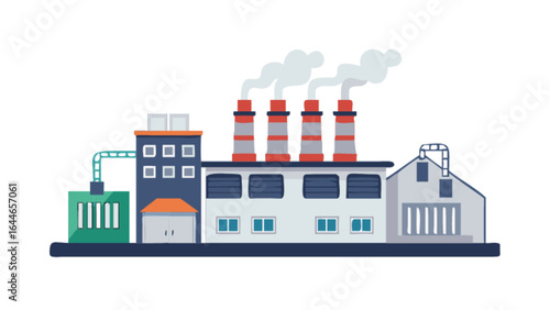 Factory industrial building plant pollution smoke chimney environment manufacturing production complex illustration
