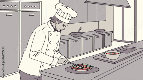 Chef preparing food in commercial kitchen restaurant culinary arts gourmet cuisine professional cooking skills 100