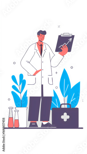 Doctor Reviewing Patient Chart Vector Illustration