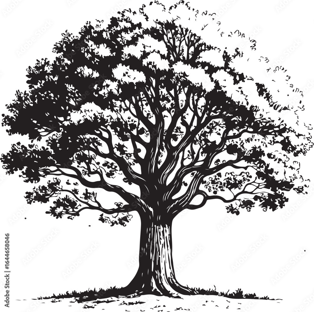 Obraz premium Majestic deciduous tree with sprawling branches and textured bark foliage