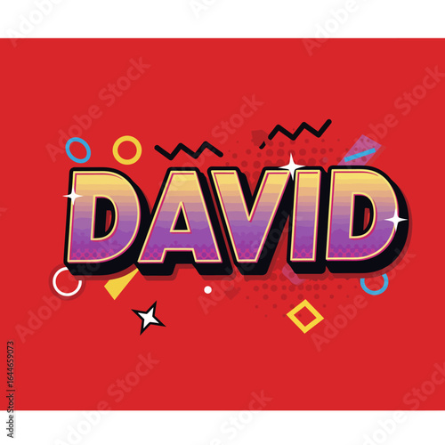 High-resolution vector illustration of the word David in a vibrant neon color palette pop art style.