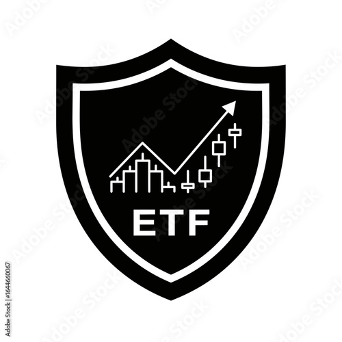Black shield with etf and financial growth symbols silhouette