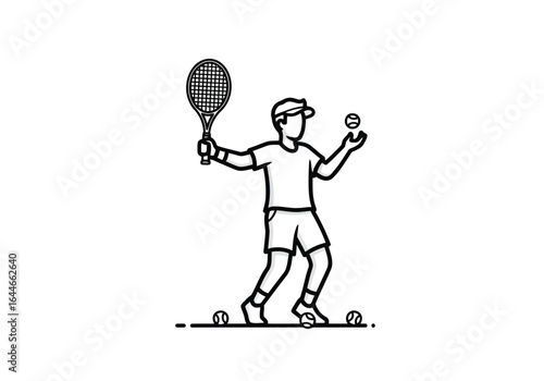 Vector art of tennis player serving ball with racket isolated on white background