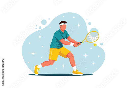 tennis player with ball on blue background