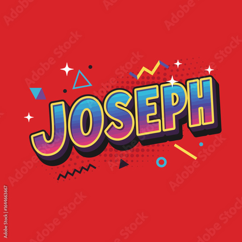 High-resolution vector illustration of the word Joseph in a vibrant neon color palette pop art style.