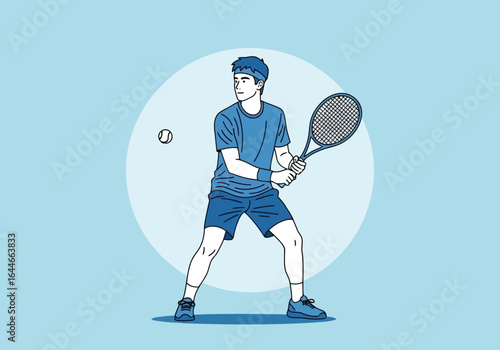 Vector art of a man playing tennis with racket and ball on the court illustration