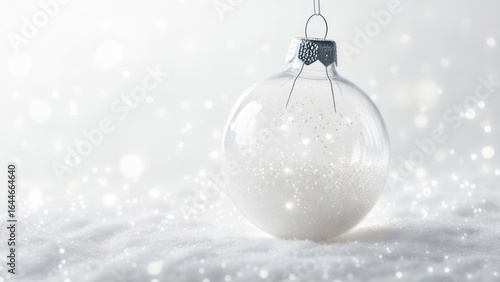 Clear Christmas ornament on snow