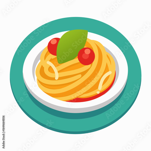 Spaghetti with tomato sauce and basil isolated on white background