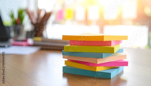 Colorful sticky notes on desk for office work space
