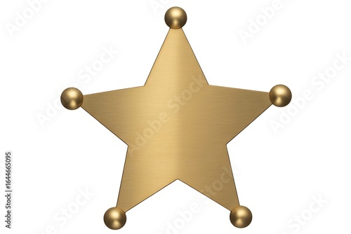 Golden fivepointed star sheriff badge isolated on white background
