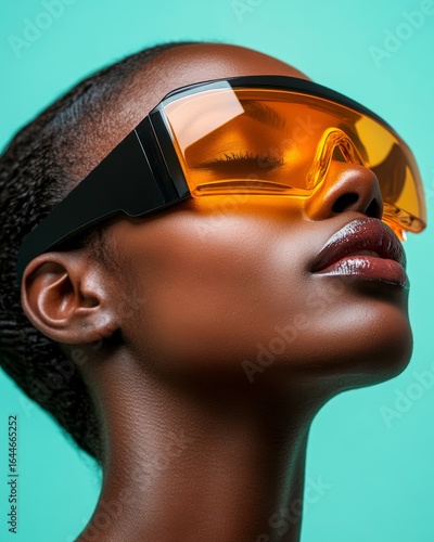Closeup of a African woman receiving laser treatment flawless skin natural beauty expression clean isolated on a pastel background premium skincare and beauty portrait