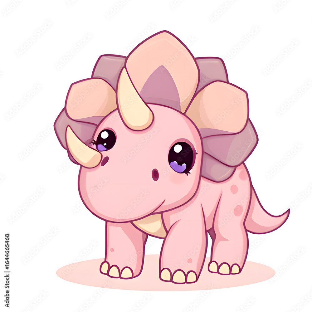 Fototapeta premium Cute cartoon Triceratops big eyes pastel colors