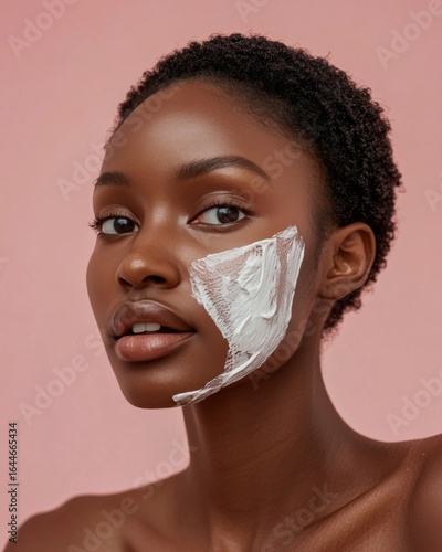 Closeup of a African woman receiving face shaving flawless skin natural beauty expression clean isolated on a pastel background premium skincare and beauty portrait