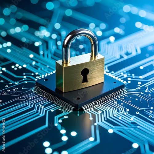 Wallpaper Mural Cybersecurity concept gold padlock on a microchip Torontodigital.ca